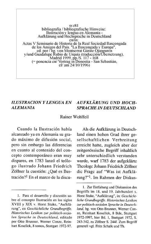 svz81 Rainer Wohlfeil: Ilustración y lengua en Alemania - Aufklärung und Hochsprache in Deutschland