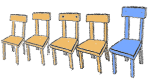 Stuhlreihe mit 'Quizsessel'