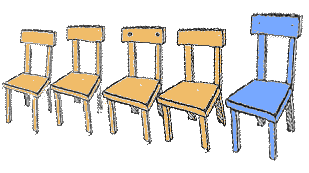Stuhlreihe mit 'Quizsessel'