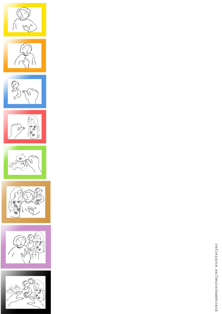 Arbeitsblatt Personalpronomen - Illustrationen mit Farben und Gesten
