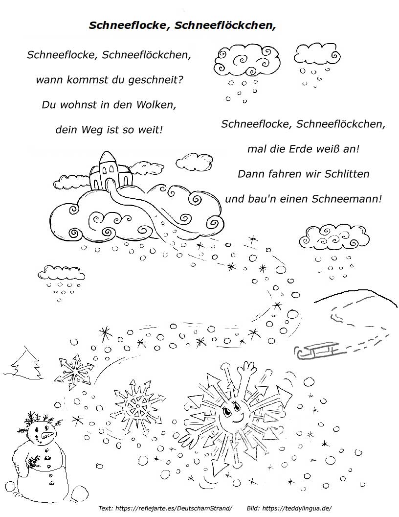 Schneeflocke, Schneeflöckckchen, 2 Strophen · didaktisiertes WInterlied