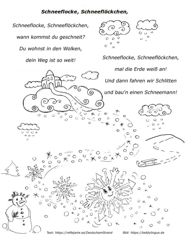 Schneeflocke, Schneeflöckckchen, 2 Strophen · didaktisiertes Winterlied reflejarte.es