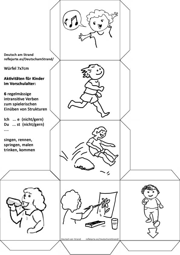 BILDERWÜRFEL (7x7cm): regelmässige, intransitive Verben zum spielerischen Einüben von Verbstrukturen für Vor- und Grundschulkinder