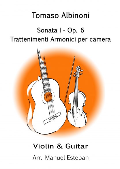 partitura para violín y guitarra: Albinoni, sonata I op. 6 , Trattenimienti armonici par camera. Arr. M. Esteban @ guitar-repertoire.com