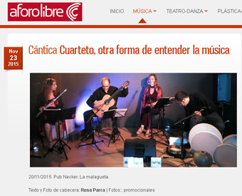 review of the CANTICA-concert at Sala Necker Malaga, by Rosa Parra on aforolibre.com