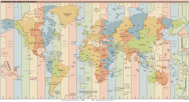 Mapa Mundial de los husos horarios 2018
