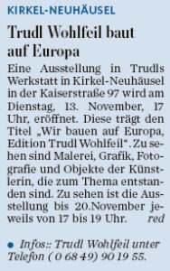 Saarbrücker Zeitung: Trudl Wohlfeil baut auf Europa 13-11-