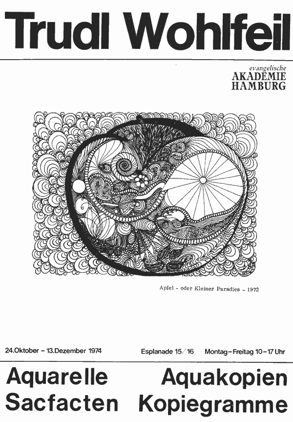Einladung zur Ausstellung "Aquarelle Aquakopien Kopiegramme Sacfacten", Hamburg 1974. (Deckblatt)