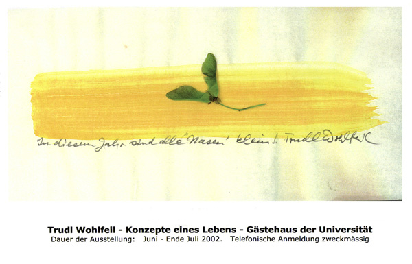 Ausstellung Trudl Wohlfeil - Einladung zur Ausstellung "Konzepte eines Lebens", Gästehaus der Universität Hamburg 2002