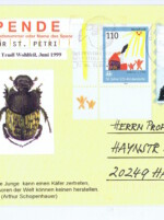 Spendenpostkarte: verschickte Spendenpostkarte Edition Trudl Wohlfeil - Käfer Schopenhauer, zugunsten St Petri 1999